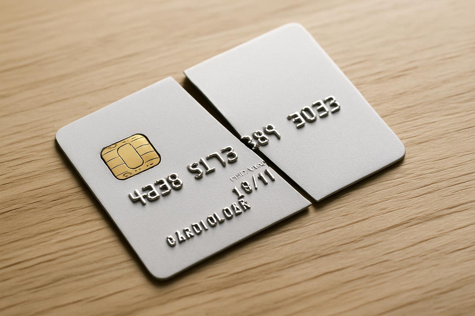 Zerbrochene Kreditkarte als Symbol für Kreditkartenschulden abbauen und finanzielle Freiheit