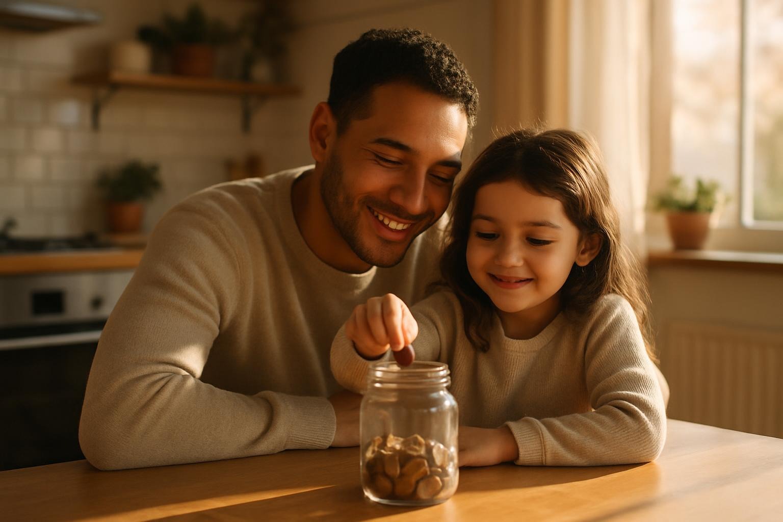 Eltern helfen Kind, Geduld und Motivation durch gemeinsames Sparen zu lernen